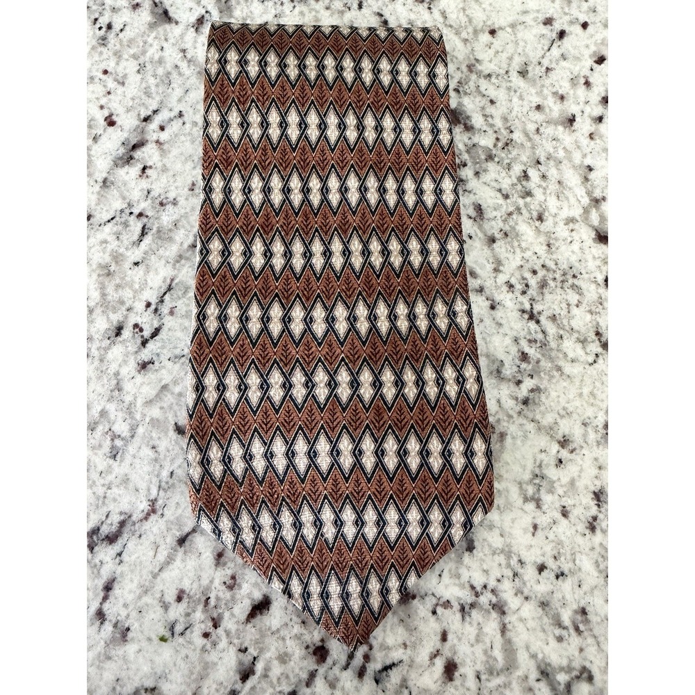 Vintage Kenneth Cole Silk Tie Brown Diamonds 4" x 58" Made In USA